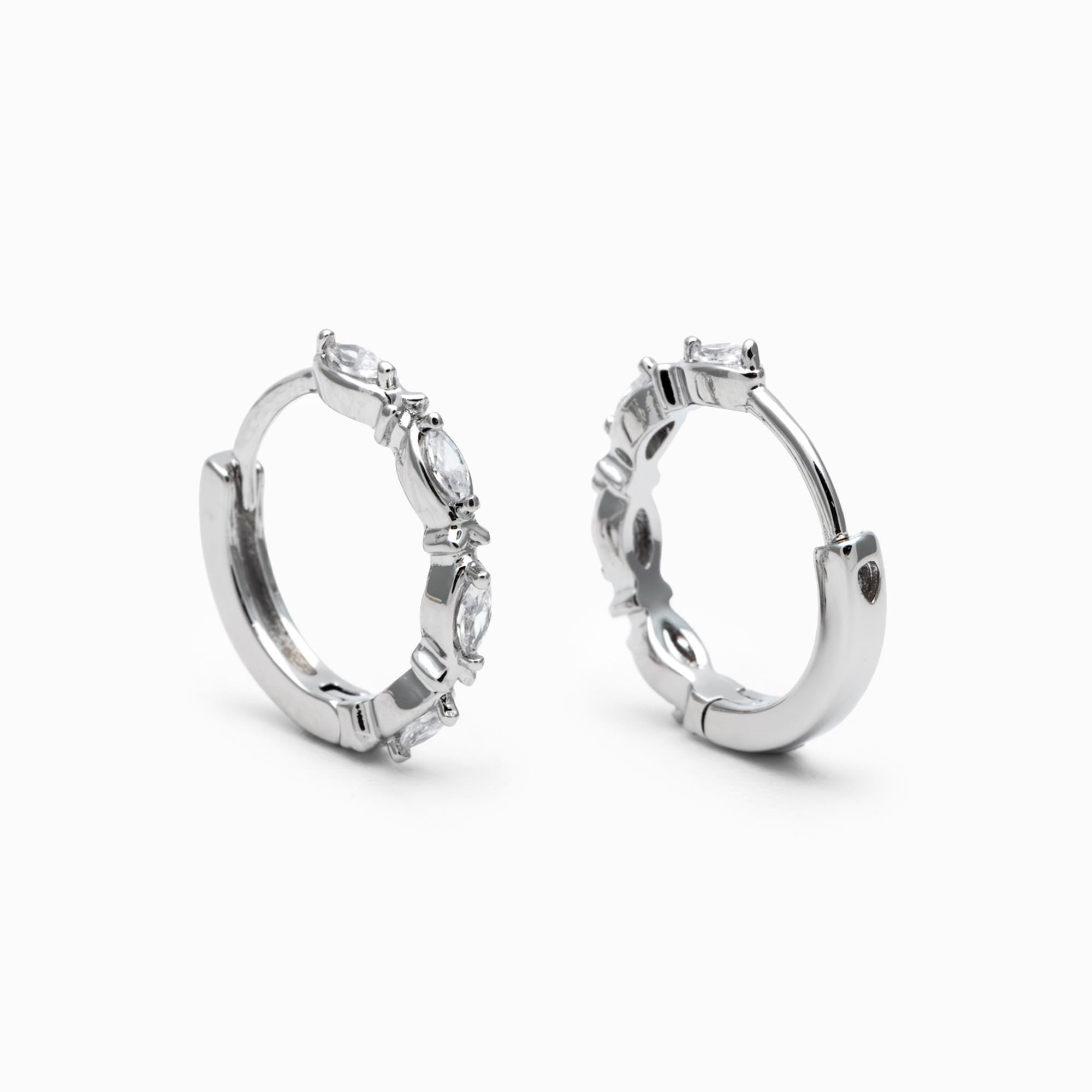 4pcs CZ Pave Gold/ Silver Hoop Earrings, 15mm, 18K Real Gold/ Rhodium plated Brass, Dainty Huggie Earrings, Minimalist Earrings (GB-4733)